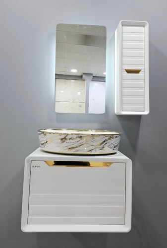 روشویی کابینتی مدلS سفید طلایی اینه تاچ بک لایت رویه سفید طلایی کد118 ماربل فول ست
