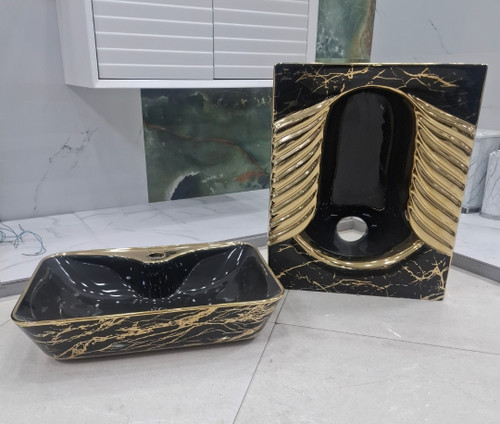 توالت ایرانی و رویه کابینتی دایره مشکی طلایی کد۱۱۸