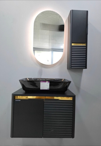 روشویی کابینتی مدل L مشکی طلایی اینه تاچ بک لایت فول ست